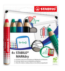 Matitoni MARKdry per lavagne - con temperino e panno microfibra - Stabilo - astuccio 4 pezzi Matitoni MARKdry per lavagne - con temperino e panno microfibra - Stabilo - astuccio 4 pezzi