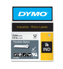 Nastro Rhino 18488 - 12 mm x 3,5 mt - nylon flessibile - nero/bianco - Dymo Nastro Rhino 18488 - 12 mm x 3,5 mt - nylon flessibile - nero/bianco - Dymo