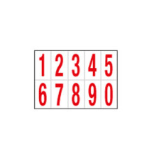 Numeri adesivi da 0 a 9 - in PVC - 56 x 99 mm - 10 et/fg - 1 foglio - rosso/bianco