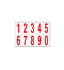 Numeri adesivi da 0 a 9 - in PVC - 70 x 124 mm - 10 et/fg - 1 foglio - rosso/bianco Numeri adesivi da 0 a 9 - in PVC - 70 x 124 mm - 10 et/fg - 1 foglio - rosso/bianco