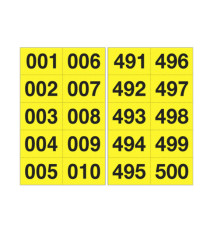 Numero adesivo da 001 a 500 - 45 x 24 mm - 10 et/fg - 50 fogli - nero/giallo Numero adesivo da 001 a 500 - 45 x 24 mm - 10 et/fg - 50 fogli - nero/giallo