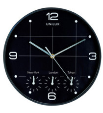 Orologio da parete On Time - 4 fusi orari - diametro 30 cm - nero - Unilux