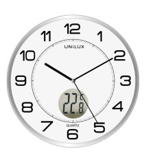 Orologio da parete Tempus - con termometro - diametro 30 cm - bianco - Unilux
