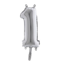 Palloncino - numero 1 - H 36 cm - mylar - argento - Big party Palloncino - numero 1 - H 36 cm - mylar - argento - Big party