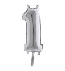 Palloncino - numero 1 - H 36 cm - mylar - argento - Big party Palloncino - numero 1 - H 36 cm - mylar - argento - Big party