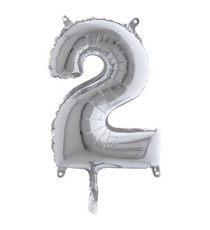 Palloncino - numero 2 - H 36 cm - mylar - argento - Big party Palloncino - numero 2 - H 36 cm - mylar - argento - Big party
