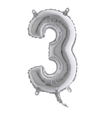 Palloncino - numero 3 - H 36 cm - mylar - argento - Big party Palloncino - numero 3 - H 36 cm - mylar - argento - Big party