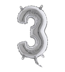 Palloncino - numero 3 - H 36 cm - mylar - argento - Big party Palloncino - numero 3 - H 36 cm - mylar - argento - Big party