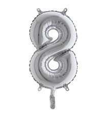 Palloncino - numero 8 - H 36 cm - mylar - argento - Big party Palloncino - numero 8 - H 36 cm - mylar - argento - Big party