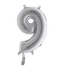Palloncino - numero 9 - H 36 cm - mylar - argento - Big party Palloncino - numero 9 - H 36 cm - mylar - argento - Big party