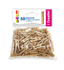 Mollettine mini - in legno - colore naturale - 25 mm - Deco - conf. 50 pezzi Mollettine mini - in legno - colore naturale - 25 mm - Deco - conf. 50 pezzi