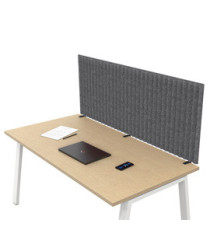 Pannello fonoassorbente per scrivania - 155 x 40 cm - morsetti neri - grigio medio