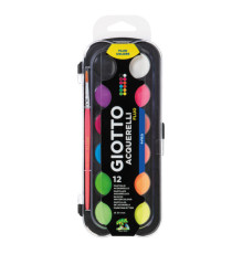 Pastiglia Acquerello - diametro 30mm - colori assortiti fluo - Giotto - astuccio da 12 pezzi Pastiglia Acquerello - diametro 30mm - colori assortiti fluo - Giotto - astuccio da 12 pezzi