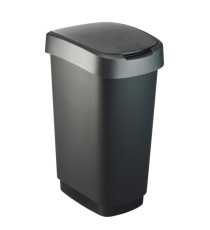 Pattumiera con coperchio basculante - 50 L - 40,1 x 29,1 x 60,2 cm - PPL - nero/grigio - Rotho