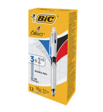 Penna a sfera a scatto multifunzione 4 Colors -  con portamine ricaricabile con mine HB da 0,7mm - nero, blu, rosso - fu