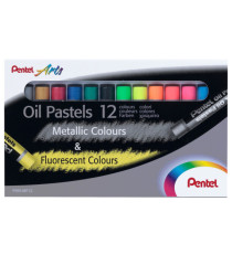 Pastelli a olio - lunghezza 60 mm - colori fluo e metal assortiti - Pentel - astuccio 12 pezzi