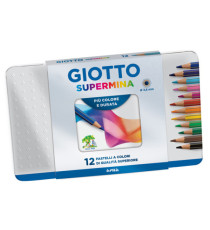 Pastello Supermina - mina 3,8 mm - colori assortiti - Giotto - astuccio in metallo 12 pezzi Pastello Supermina - mina 3,8 mm - colori assortiti - Giotto - astuccio in metallo 12 pezzi