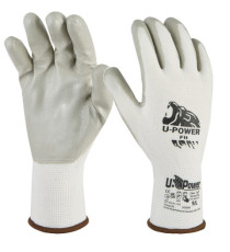 Guanti di protezione FIT - con polsino giallo - taglia 08 - bianco/grigio - U-Power