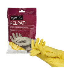 Guanti in lattice - felpati - taglia L/8 - giallo - Perfetto - blister 2 pezzi