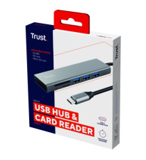 Hub USB-C veloce e lettore di schede - 3 porte - argento - Trust Hub USB-C veloce e lettore di schede - 3 porte - argento - Trust