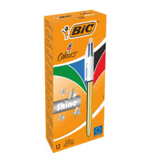 Penna sfera scatto multifunzione 4 Colors Shine - punta 1,0 mm - fusto oro - Bic – conf. 12 pezzi