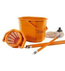 Kit per pavimenti Secchiostrizza - secchio con strizzatore 12 L + mop 240 gr + manico da 130 cm - arancione - Perfetto