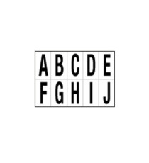 Lettere adesive da A a J - in PVC - 56 x 99 mm - 10 et/fg - 1 foglio - nero/bianco Lettere adesive da A a J - in PVC - 56 x 99 mm - 10 et/fg - 1 foglio - nero/bianco