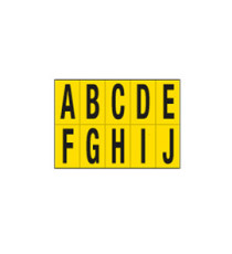 Lettere adesive da A a J - in PVC - 70 x 124 mm - 10 et/fg - 1 foglio - nero/giallo Lettere adesive da A a J - in PVC - 70 x 124 mm - 10 et/fg - 1 foglio - nero/giallo