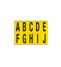 Lettere adesive da A a J - in PVC - 70 x 124 mm - 10 et/fg - 1 foglio - nero/giallo Lettere adesive da A a J - in PVC - 70 x 124 mm - 10 et/fg - 1 foglio - nero/giallo