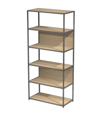 Libreria 6 ripiani Modular - 90 x 44 x 200 cm - struttura metal antracite - rovere