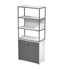 Libreria alta metal + armadio basso Essence - 90 x 46 x 204 cm - Bianco/antracite/bianco/antracite