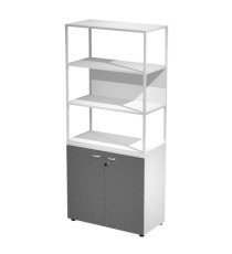 Libreria alta metal + armadio basso Essence - 90 x 46 x 204 cm - Bianco/antracite/bianco/bianco