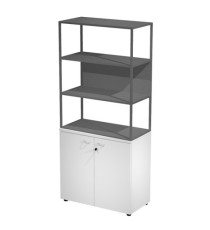 Libreria alta metal + armadio basso Essence - 90 x 46 x 204 cm - Bianco/bianco/antracite/antracite