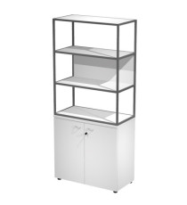 Libreria alta metal + armadio basso Essence - 90 x 46 x 204 cm - Bianco/bianco/bianco/antracite