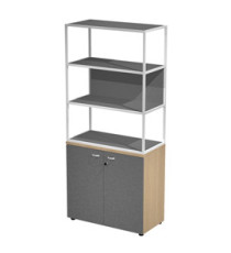 Libreria alta metal + armadio basso Essence - 90 x 46 x 204 cm - Rovere/antracite/antracite/bianca