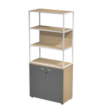 Libreria alta metal + armadio basso Essence - 90 x 46 x 204 cm - Rovere/antracite/rovere/bianca