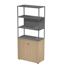 Libreria alta metal + armadio basso Essence - 90 x 46 x 204 cm - Rovere/rovere/antracite/antracite