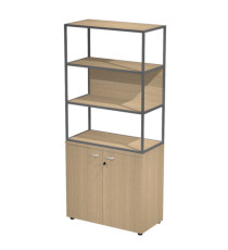 Libreria alta metal + armadio basso Essence - 90 x 46 x 204 cm - Rovere/rovere/rovere/antracite