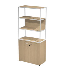 Libreria alta metal + armadio basso Essence - 90 x 46 x 204 cm - Rovere/rovere/rovere/bianco