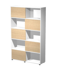 Libreria alta Tetris - 5  ripiani - ante scorrevoli - 120 x 35 x191 cm - rovere/bianco
