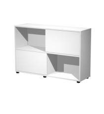 Libreria bassa Tetris a 2 ripiani ante scorrevoli - 120x35x79 cm - bianco/bianco Libreria bassa Tetris a 2 ripiani ante scorrevoli - 120x35x79 cm - bianco/bianco