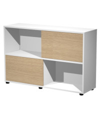 Libreria bassa Tetris a 2 ripiani ante scorrevoli - 120x35x79 cm - bianco/rovere Libreria bassa Tetris a 2 ripiani ante scorrevoli - 120x35x79 cm - bianco/rovere