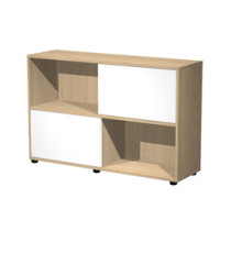 Libreria bassa Tetris a 2 ripiani ante scorrevoli - 120x35x79 cm - rovere/bianco