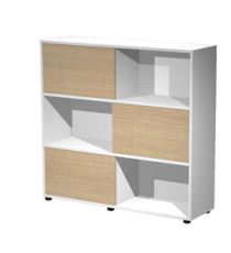 Libreria bassa Tetris a 3 ripiani ante scorrevoli - 120x35x116 cm - rovere/bianco Libreria bassa Tetris a 3 ripiani ante scorrevoli - 120x35x116 cm - rovere/bianco