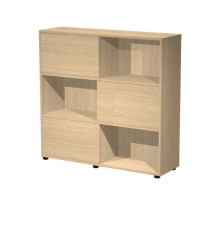 Libreria bassa Tetris a 3 ripiani ante scorrevoli - 120x35x116 cm - rovere/rovere