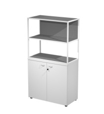 Libreria media metal + armadio basso Essence - 90 x 46 x 165 cm - Bianco/bianco/antracite/bianco