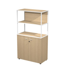 Libreria media metal + armadio basso Essence - 90 x 46 x 165 cm - Rovere/rovere/rovere/bianco