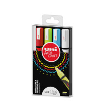 Marcatore a gesso liquido Uni Chalk Marker - punta tonda 1,80 - 2,50 mm - Uni Mitsubishi - busta 4 pezzi