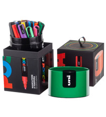 Marcatore Uni Posca PC5M - con coperchio verde - punta media - colori assortiti - Uni Mitsubishi - gift box 18 pezzi