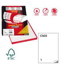 Etichette adesive C/503 - in carta - permanenti - 210 x 297 mm - 1 et/fg - 100 fogli - bianco - Markin Etichette adesive C/503 - in carta - permanenti - 210 x 297 mm - 1 et/fg - 100 fogli - bianco - Markin
